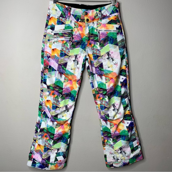 Obermeyer Jessi Snow Ski Pant White & multi Floral Print - Picture 2 of 10